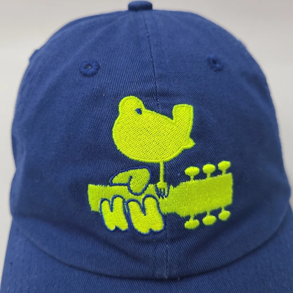 Woodstock Hat Strapback (Fits Small) Blue Yellow Music Festival Bird Guitar Logo